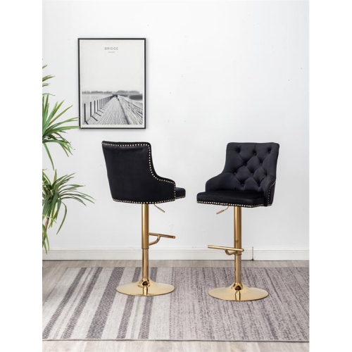 BEST MASTER  Brightcast 2-Piece Velvet Tufted Gold Bar Stools In In Black