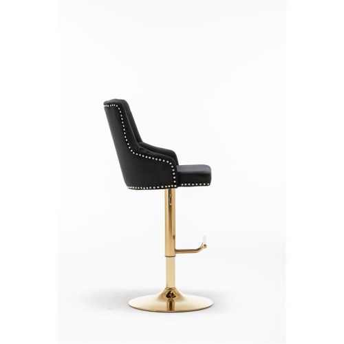 Brightcast 2-piece Velvet Tufted Gold Bar Stools in Black