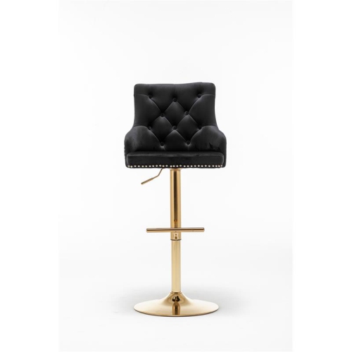 Brightcast 2-piece Velvet Tufted Gold Bar Stools in Black