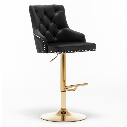 Brightcast 2-piece Velvet Tufted Gold Bar Stools in Black