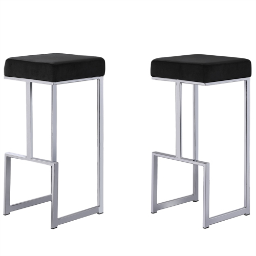 Dorrington Modern Velvet Backless Bar Stool in Black/Silver