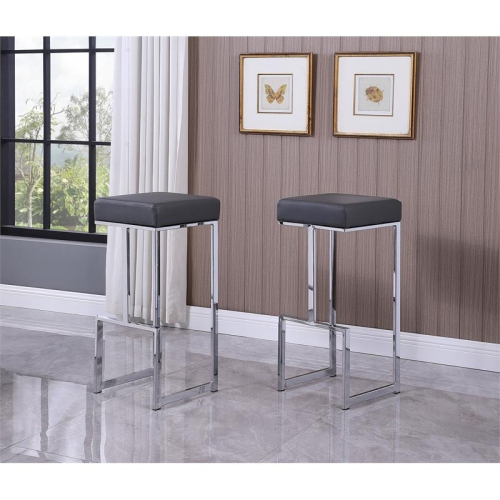 BEST MASTER  Dorrington Modern Faux Leather Backless Bar Stool In Gray/silver (Set Of 2)