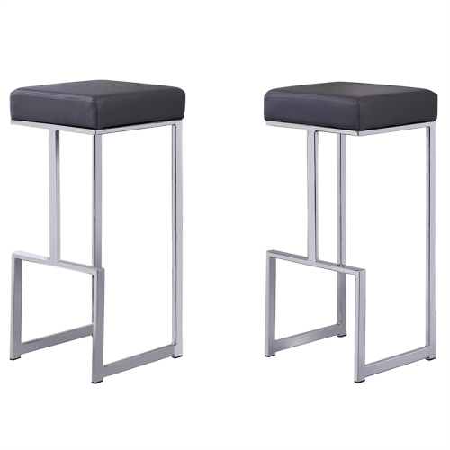 Dorrington Modern Faux Leather Backless Bar Stool in Gray/Silver
