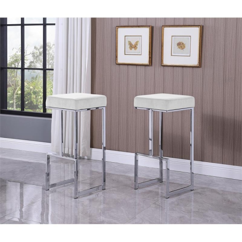 BEST MASTER  Dorrington Modern Velvet Backless Bar Stool In White/silver (Set Of 2)