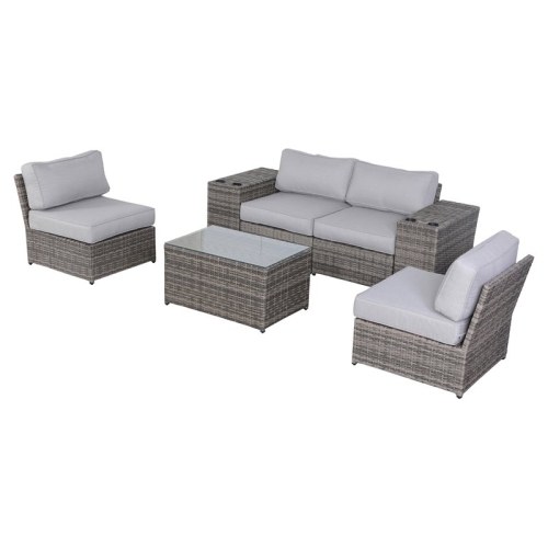 LIVING SOURCE  International 7-Piece Wicker/rattan Sectional Set In In Gray