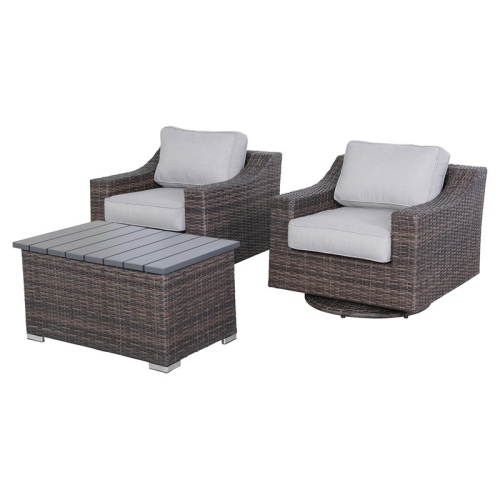 Living Source International 3-Piece Wicker Swivel Rocker Sectional Set in Gray