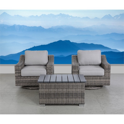 Living Source International 3-Piece Wicker Swivel Rocker Sectional Set in Gray