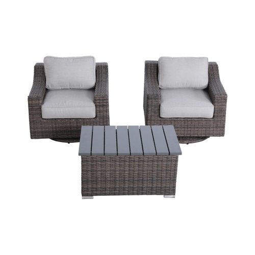Living Source International 3-Piece Wicker Swivel Rocker Sectional Set in Gray