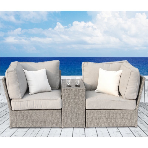 Living Source International 3-Piece Wicker Seating Group with Cushion in Gray