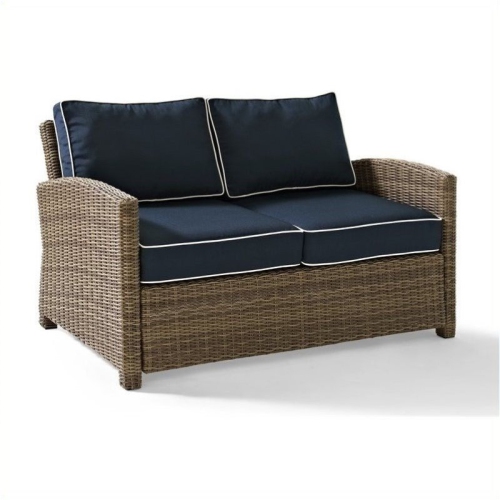 3 Piece Wicker Patio Sofa Set with Loveseat and Arm chair with Coffee Table in Blue