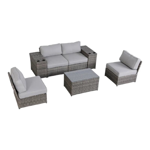 LIVING SOURCE  International 7-Piece Wicker Outdoor Set In In Gray