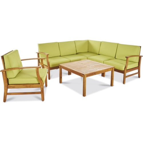 NOBLE HOUSE  Perla Outdoor 7-PC Teaked Acacia Wood Sofa Set With Green Cushions