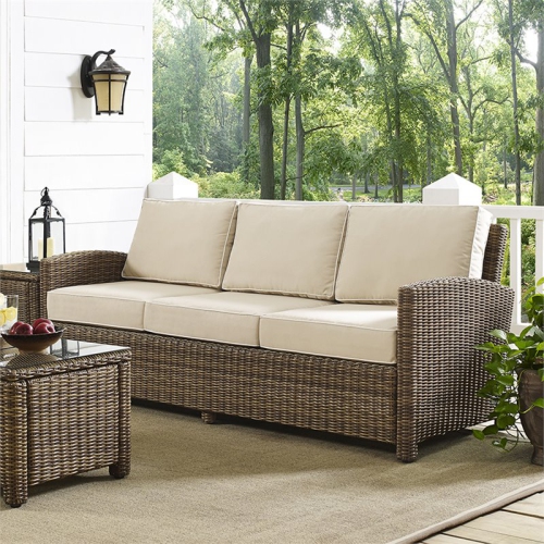 Afuera Living Outdoor Wicker Patio Sofa in Brown and Sand