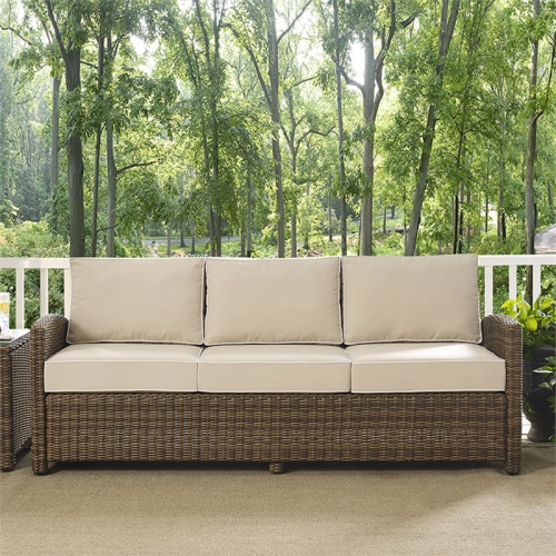 Afuera Living Outdoor Wicker Patio Sofa in Brown and Sand