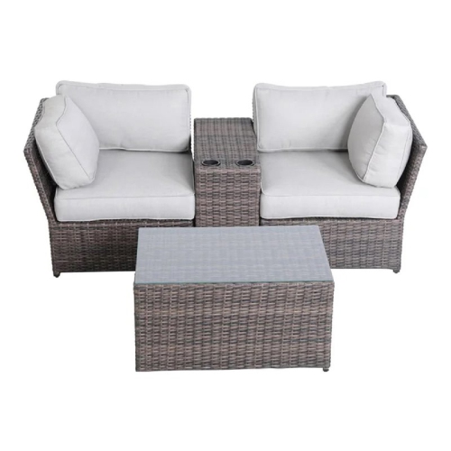 LIVING SOURCE  International Outdoor Wicker Loveseat With Table In Gray/brown