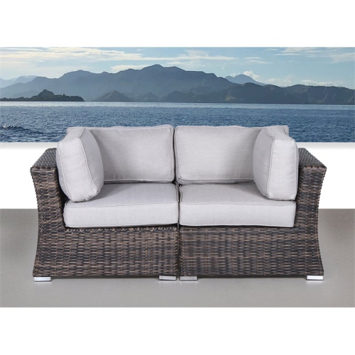 Living Source International Outdoor Wicker Loveseat w/ Cushions in Espresso/Gray