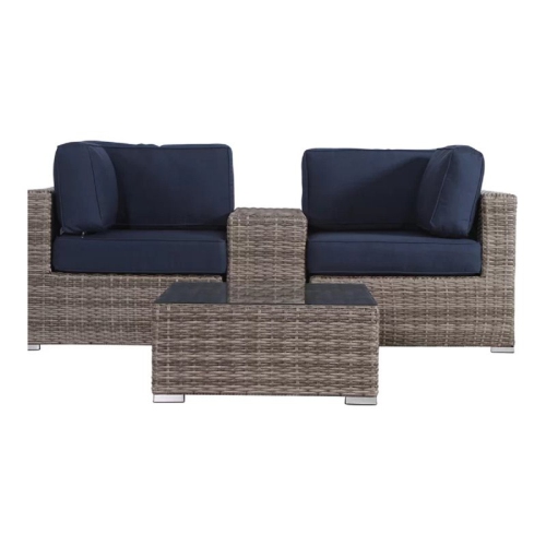 LIVING SOURCE  International 4-Piece Wicker Sectional Set In Brown/navy In Blue