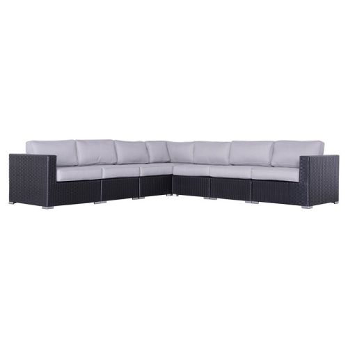 LIVING SOURCE  International 122" Wicker Patio Sectional W/ Cushion In Black/gray