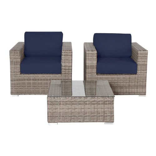 LIVING SOURCE  International Wicker Club Chair Set With Cushion In Gray/navy In Blue