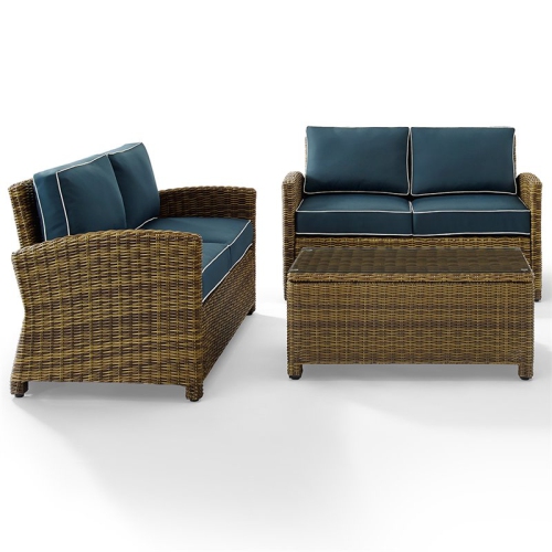 PEMBERLY ROW  3 Piece Patio Sofa Set In And Navy In Brown