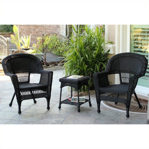 AFUERA LIVING  3 Piece Wicker Outdoor Garden Set In Black Without Cushions