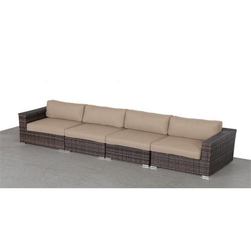 Living Source International Wicker Patio Sofa with Cushions in Brown/Beige