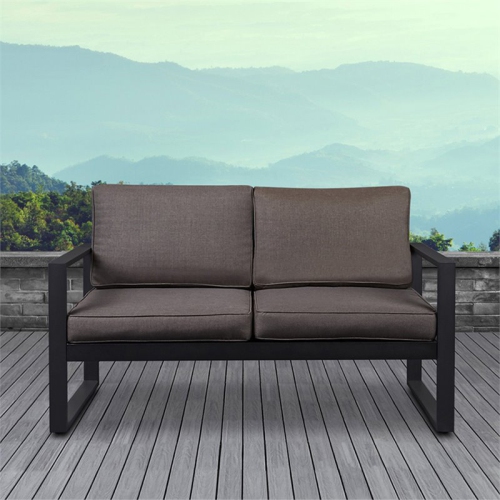 Afuera Living Contemporary Aluminum Patio Loveseat in Black