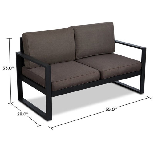 Afuera Living Contemporary Aluminum Patio Loveseat in Black