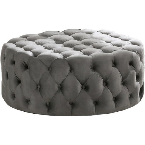 BEST MASTER  Furniture Anderson 40" Round Velvet Fabric Ottoman In Gray