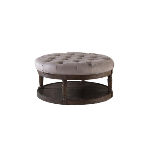 BEST MASTER  Linen Fabric Upholstered Round Ottoman In Otter/smoked Rustic In Gray