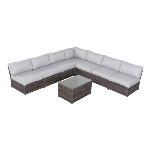 Living Source International 8-Piece Seating Group with Cushions in Brown/Gray