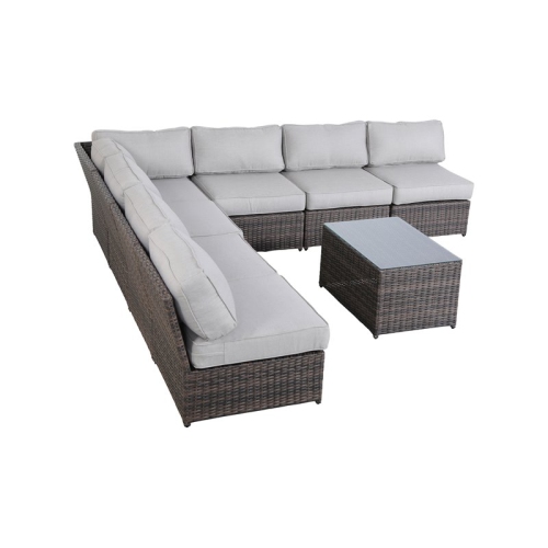 Living Source International 8-Piece Seating Group with Cushions in Brown/Gray