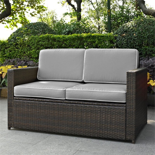 Afuera Living Wicker Patio Loveseat in Brown and Gray