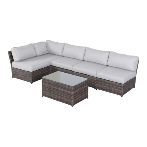 Living Source International 6-Piece Outdoor Set w/ Olefin Cushion - Brown/Gray