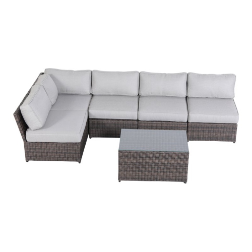 Living Source International 6-Piece Outdoor Set w/ Olefin Cushion - Brown/Gray