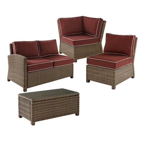 4 Piece Wicker Sofa Patio Set with Coffee Table in Red Sangria