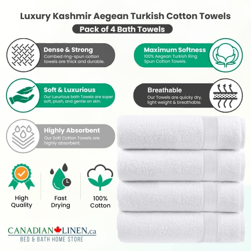 Canadian Linen Luxury Bath Towels, 4 Pack, 27"x54", 680 GSM Large Thick White Bath Towels, Soft Absorbent Quick Dry Body Towels Fade Resistant Gym,