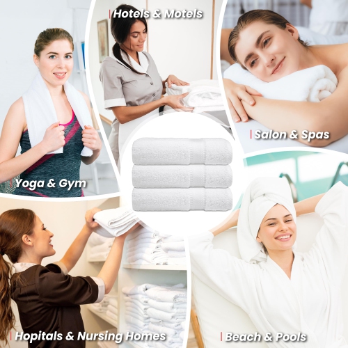 Canadian Linen Large Bath Towels, 27"x54", 4 Pack, Soft Absorbent Cotton Lightweight Quick Dry Towel Sets for Hotel Bathroom Spa Hair Salon Gym, White