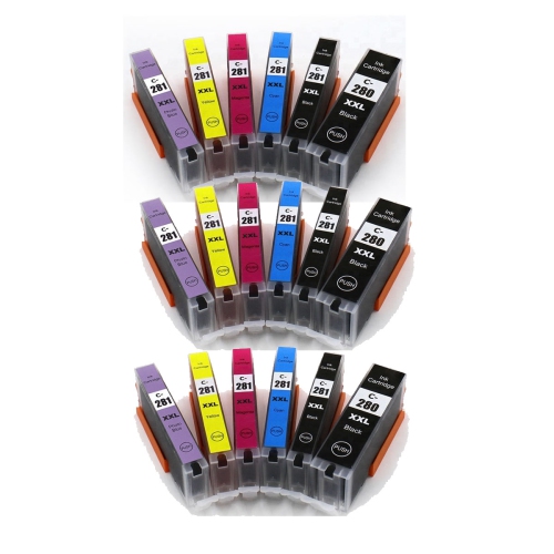 MAX SAVING  - 18 Ink (3 Set) Replacement Pgi280Xxl, Cli281Xxl Ink Cartridge (Extra High Yield) for Canon Pgi-280Xxl Cli-281Xxl Printer
