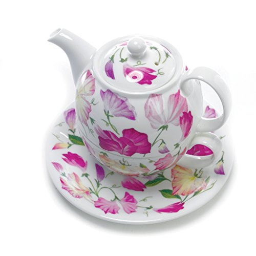 Teapot with Tea Cup and Saucer Sweet Pea Tea for One Set