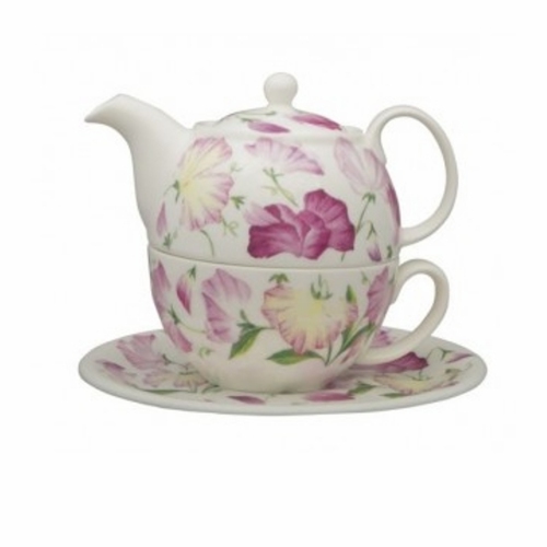 Teapot with Tea Cup and Saucer Sweet Pea Tea for One Set