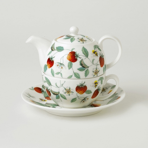 Tea for One Teapot with Tea Cup and Saucer - Alpine Strawberry