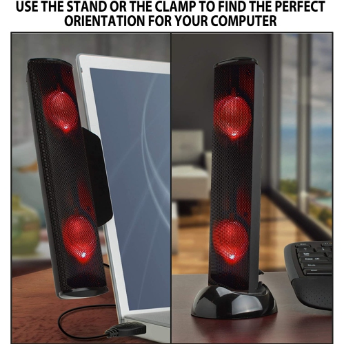 GOgroove SonaVERSE LED Speaker for Laptop Computer - USB Powered Clip-On Sound Bar with Mini Portable External Speaker Design for Monitor, Back