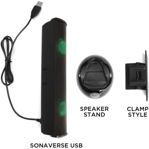GOgroove SonaVERSE LED Speaker for Laptop Computer - USB Powered Clip-On Sound Bar with Mini Portable External Speaker Design for Monitor, Back