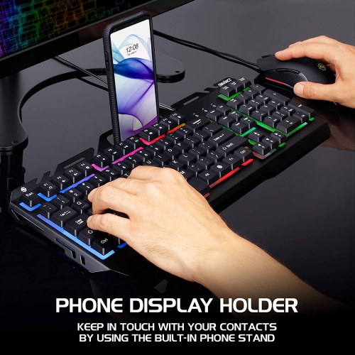 ENHANCE Infiltrate KL2 Membrane Gaming Keyboard - Quiet Keyboard with 3 Multi Color LED Lighting Modes, Turbo Input Mode, Anti-Ghosting, 19 Key Roll