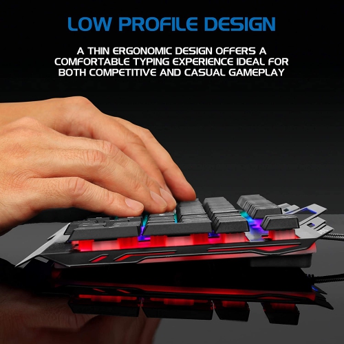 ENHANCE Infiltrate KL2 Membrane Gaming Keyboard - Quiet Keyboard with 3 Multi Color LED Lighting Modes, Turbo Input Mode, Anti-Ghosting, 19 Key Roll