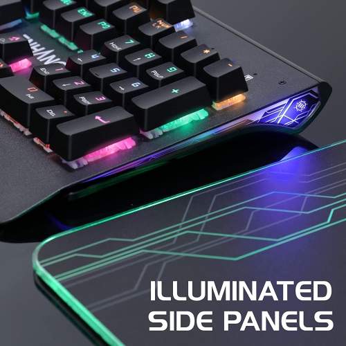 ENHANCE Pathogen 2 Blue Switch Mechanical Gaming Keyboard - with Fast 1ms Response Polling Rate, Integrated Wrist Rest, 26KRO & Anti-Ghosting, 7 LED