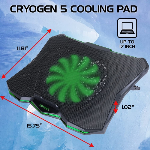ENHANCE Cryogen 5 Gaming Laptop Cooling Pad Stand - Laptop Cooler with 7 Adjustable Height & Dual USB Ports for 17 inch Laptops - High Performance