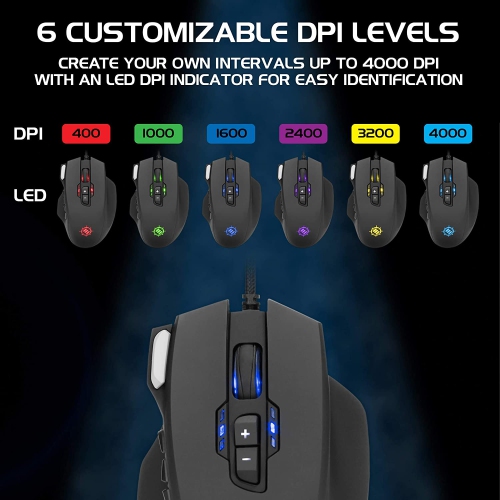 ENHANCE Theorem 2 MMO LED RGB Gaming Mouse with 13 Programmable Side Buttons - with 6 Customizable DPI Settings, 5 Gaming Profiles, Quick Fire