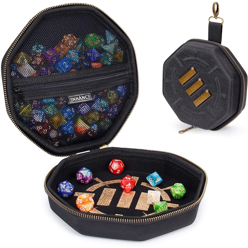 ENHANCE Tabletop Dice Case and Dice Rolling Tray - DND Dice Tray and Storage Holder for up to 150 D&D Dice with Rugged Exterior and Soft Protective I